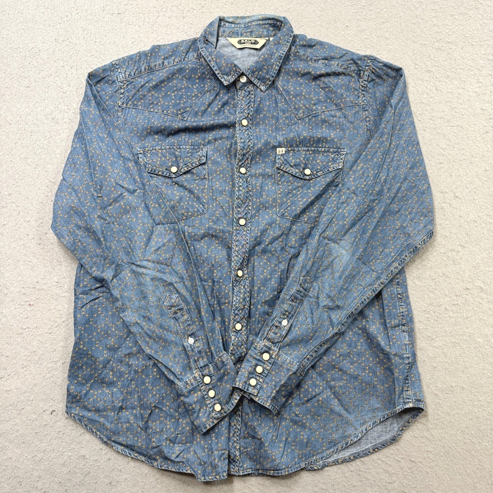 Salt Valley Western Shirt Men's Medium Blue Pearl Snap Long Sleeve Cowboy Rodeo